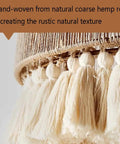 YAXDQUW Nordic Style Hemp Rope Pendant Light Hand‑Woven Cotton Tassel Shade Boho, close-up of textured tassel detail.
