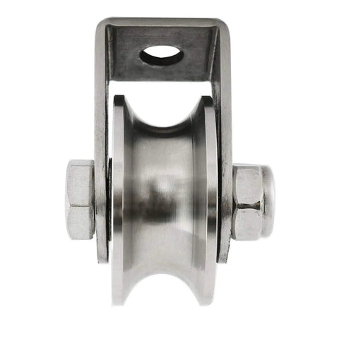 Stainless Steel U Type Groove Sliding Wheel Roller Track Rail Fixed Pulley With Bearing Heavy Duty Long Style Silver Tone For Industrial Doors Machinery And Sliding Systems, close-up