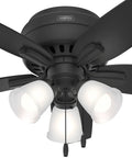 42 Inch Indoor Ceiling Fan With LED Light Kit, Matte Black, 5 Blade, Low Profile Flush Mount, Pull Chain, No Remote