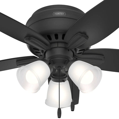42 Inch Indoor Ceiling Fan With LED Light Kit, Matte Black, 5 Blade, Low Profile Flush Mount, Pull Chain, No Remote
