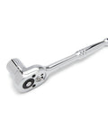 Chrome ratchet with socket from 19-Piece Three-Eighths Inch Drive 6 Point SAE And Metric Mechanics Tool Set For Auto Repair And DIY.