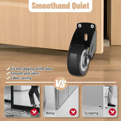 Anti Sag Gate Wheel Set For Wooden Doors And Gates, 2 Inch Floor Friendly Bottom Support Rollers, reduces noise and scraping