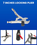 7-inch locking pliers with adjustable grip, metal finish, front and close-up views, Pro Grade Disc Brake Rotor Gauge accessory