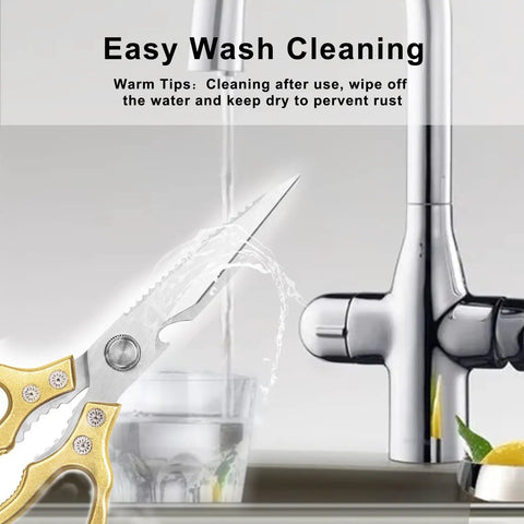 Heavy Duty Kitchen Scissors With Stainless Steel Blades And Aluminum Handles Dishwasher Safe Multipurpose Kitchen Shears gold finish, close-up