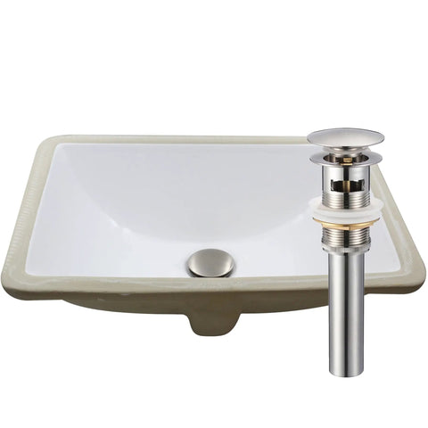 Rectangular Undermount White Porcelain Sink With Matte Black Drain Set And Overflow Pop Up Drain Sealer Included For Easy Install 1.75 Inch Drain Opening Inside Dimensions 11.5 By 16.25 By 6.5 Inches sink with matte black drain