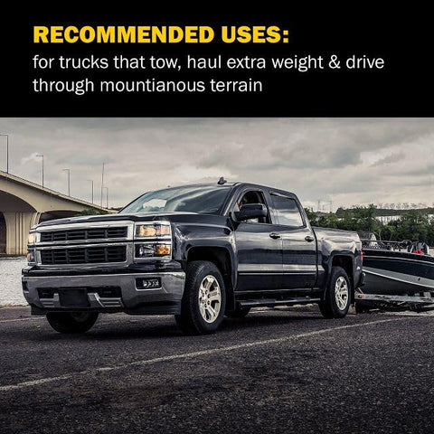 Black pickup truck towing a boat trailer in a parking lot