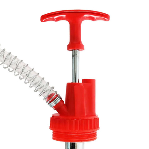 Manual Oil Transfer Pump Portable Siphon With Flexible Hose Handheld Pump for DIYers, red pump head and transparent hose