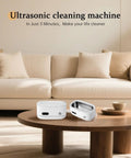 42KHz Ultrasonic Cleaner For Jewelry And Glasses, 480ML Stainless Steel Tank displayed on a table in a living room.