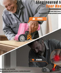Heavy Duty Cordless Electric Scissors With Three Razor Blades, Rechargeable Power Pack, Badassly Snips Through Cardboard Fabric Leather And Carpet Without Breaking A Sweat For Weekend Warriors in use by an elderly man cutting cardboard.