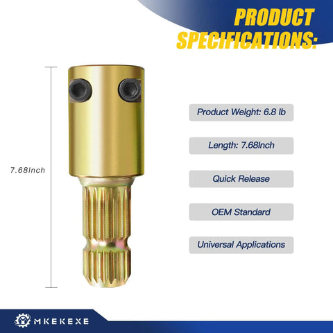 Gutsy Drop In Pto Extension Adapter For Tractors Featuring 1 3 4 Male By 20 And 1 3 8 Female By 21 Splines, 7.68 inches long.