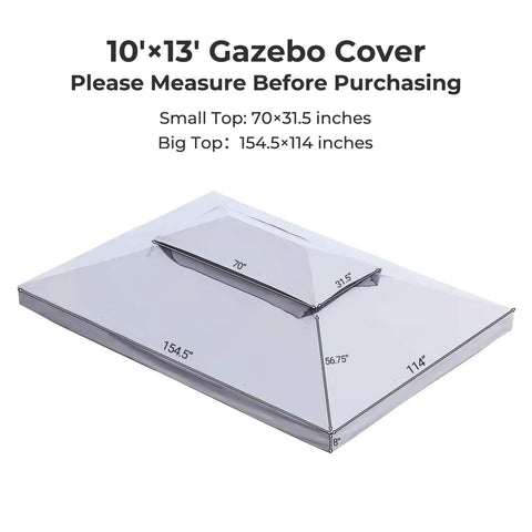 10x13 Ft Gazebo Replacement Polyester Canopy Top With Double Tier Mesh Netting Water Resistant UV Protected Gray Outdoor Shelter diagram