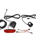 Premium Ebike Light Set Fits 12-72V Systems Includes Super Bright Front Headlamp And Rear Taillight For Night Riding Stability No Converter Needed Durable Build For All E Bike Models Out There, black wired ebike light kit with headlamp, taillight, and connectors