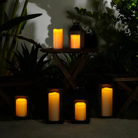 Large 4x10 Waterproof Outdoor Flameless Candles Battery Operated LED Pillar Lights with Remote and Timers flickering effect