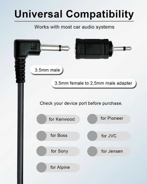 Universal Car Radio Microphone With 9.86 Ft Cable Replacement Mic For Vehicle Head Units Crystal Clear HD Voice 3.5mm To 2.5mm Adapter