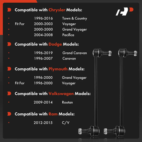 Front Sway Bar Link Stabilizer For Dodge Grand Caravan 1996 To 2020 Caravan 1996 To 2007 Town And Country 1996 To 2016 Voyager 1996 To 2003 Grand Voyager 2000 Pacifica 2004 To 2008 Plymouth Grand Voyager 1996 To 2000 Voyager 1996 To 2000 Volkswagen. Black steel front sway bar links for minivan suspension