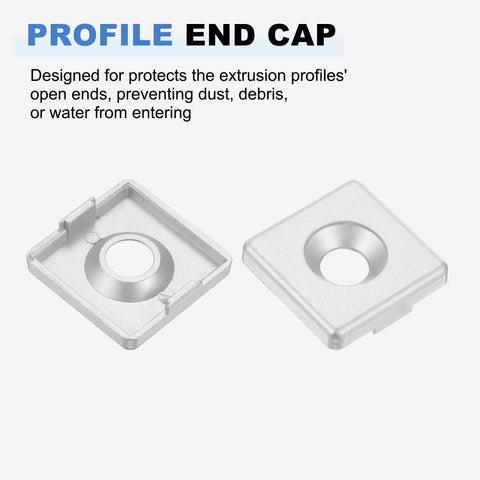 4 Pcs Zinc Alloy 3030 T Slot Aluminum Profile End Caps Eu Standard 30 X 30 Millimeter Cover With M8 Screws Silver Tone with smooth edges.