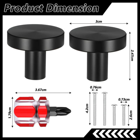Two Pack Black Bifold Closet Door Knobs for Cabinets and Drawers, Round Matte Black Dresser Knob Hardware Pulls with Screws, Durable Aluminum Alloy Furniture Handles for Cabinets, Bifold Doors, and Dressers; 3cm diameter