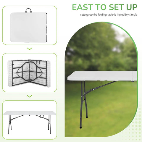 Beast Mode Ready 6Ft Folding Table Portable Plastic Table With Carry Handle Waterproof Foldable Design Steel Frame Lock White