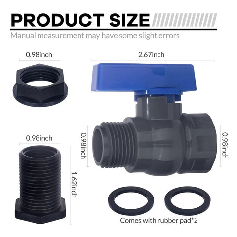 Rain Barrel Spigot Kit 2 Pack Easy Hookup Three Quarter Inch Garden Hose Shut Off Valves dimensions with fittings and rings