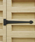 15 Inch Black Wrought Iron Strap Hinge With Spade Tip Heart Style for doors and gates mounted on wooden door, rustproof coating.