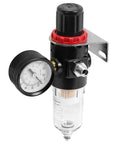 Airbrush Air Compressor Regulator With Water Trap Filter, Precise Airflow Control Knob, Locking Pressure Adjustment, black and red