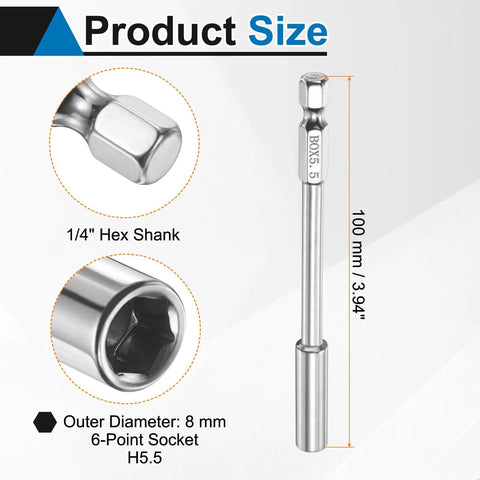 Nut Driver Drill Bit 8 Mm Nut Setter With 1 Quarter Inch Hex Shank 100 Mm Long 6 Point Quick Change Socket CRV Steel