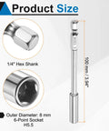 Five Point Five Millimeter Nut Driver Drill Bit Set With Six Point Sockets And Quick Change One Quarter Inch Hex Shank About Four Inches