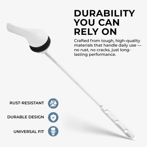 White Finish Front Mount Toilet Handle Replacement Kit With Universal Flush Lever shown with durable features