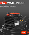 Heavy Duty Built Like A Tank 24V 25A Scissor Lift Battery Charger With Auto Shutoff And IP67 Waterproof Seal in water