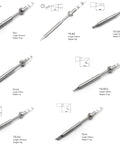 7 Piece Soldering Iron Tip Replacement Set For TS100 Portable Mini Outdoor Soldering Kit Includes diverse TS tips with dimensions.