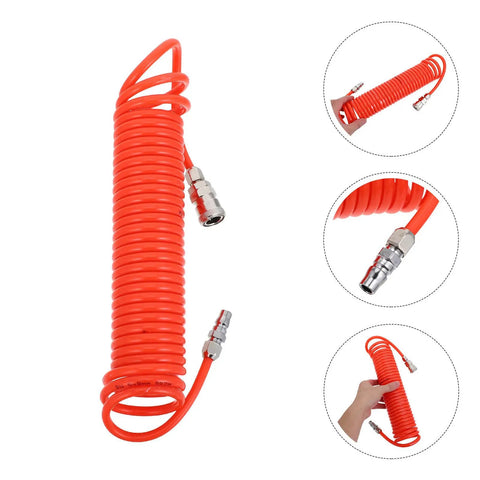Premium Heavy Duty Recoil Air Hose For Air Compressor Killer Leak Proof System With Strong Quick Attach Connectors, orange coil hose