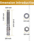Dimensions of Three Eighths Inch Outer Diameter Concrete Anchor Bolts Set With Washer And Nut, Galvanized Carbon Steel Wedge Anchors