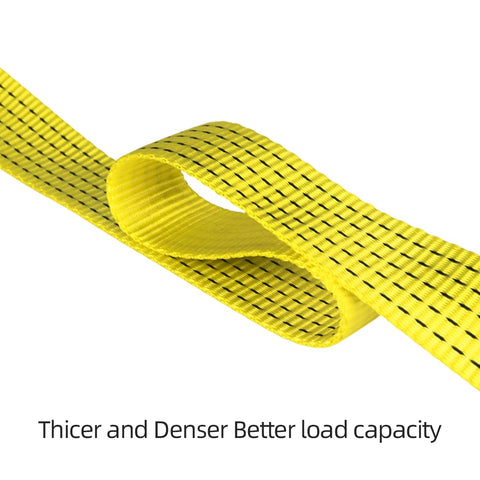 Close-up of yellow 2 Pack 10 Ft Long 2 In Heavy Duty Lifting Slings Straps Polyester Flat Webbing For Rigging, Towing