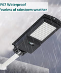 JUDYSSY 360W Solar Street Lights Outdoor, Dusk to Dawn Solar Waterproof Security Flood Lights Motion Sensor LED in rain.