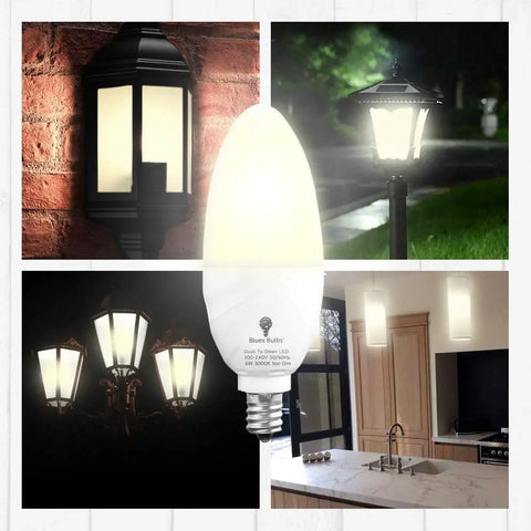 Six Pack Dusk To Dawn LED Bulbs With Smart Light Sensor E12 Candelabra Base 6W Consumption 65W Equivalent in various outdoor and indoor settings