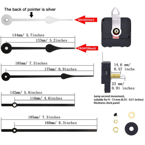 Clock Movement Mechanism With High Torque Long Shaft For Wall Clocks Replacement DIY Quartz Motor Includes Brackets Gasket Washer Hex Screw And Two Pairs Of Hands For Easy Repair
