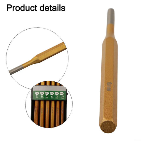 6-Piece Alloy Steel Chisel Set For Concrete Breaking And Stone Carving with size detail, showing 6mm punch tool