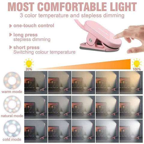 Stepless Dimming Clip On Book Light With 12 LEDs Magnetic Clip Rechargeable Reading Lamp 3 Color Temperature Modes graphic