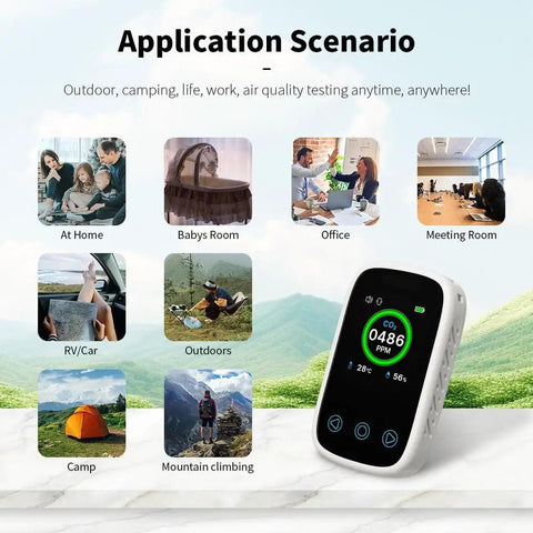 Portable CO2 Monitor And Sensor With Real Time CO2 Temperature Humidity And Pressure Three In One Air Quality Meter in use scenarios