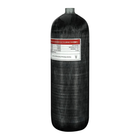 Side view of 4500 Psi Carbon Fiber Scuba Tank 6.8L High Pressure Cylinder With Valve B For Deep Sea Diving, Snorkeling And Water Sports.
