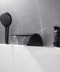 Matte Black Roman Tub Faucet With 3 Hole Deck Mount Easy Install No Fuss Single Handle Tub Filler And Hand Shower High Flow Spout Lead Free Brass Construction With Ceramic Disc Valves For Durable Performance