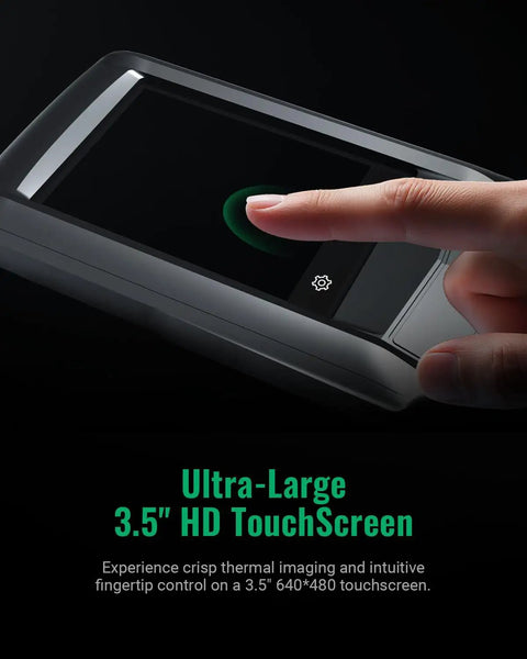 Person using 3.5 inch HD touchscreen on Handheld WiFi Thermal Camera With 8MP Visual Camera And 3.5 Inch Touch Screen Real Time Live Super Resolution 640x480 Thermal Imaging 256x192 IR Intelligent Scene Detection Video Recording.