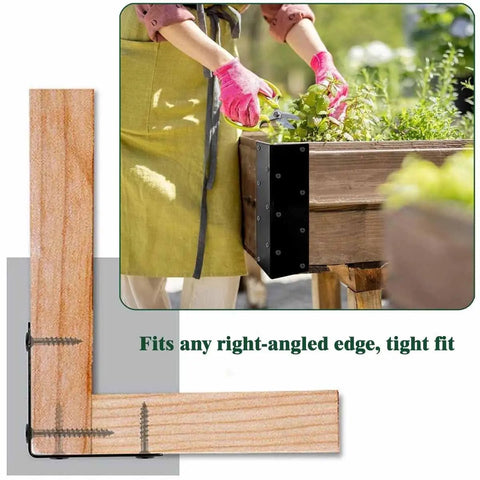Heavy Duty L Shaped Corner Brackets For Raised Garden Beds 8 Piece Set Rust Proof Carbon Steel used on planter box edges.