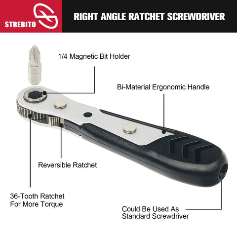 Compact 22 Piece Mini Ratchet Set With 1/4 Inch Drive Right Angle Screwdriver And 36 Tooth Ratcheting Wrench Bits For Tight Spots