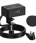 Heavy Duty Wall Clamping Design Game Changer Under Desk Power Strip With Eight In One Charging Hub Featuring Four AC Outlets Two USB C And Two USB A Fast Charge Ports For Gamer Setups with mountable design.
