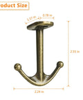 Zinc Alloy Double Prong Ceiling Hooks 4 Pack Bronze Finish for Towels Coats Hats Robes and More Under Shelf Kitchen Bathroom Cabinet Garage Use Durable Rust Resistant Hardware shown with dimensions.