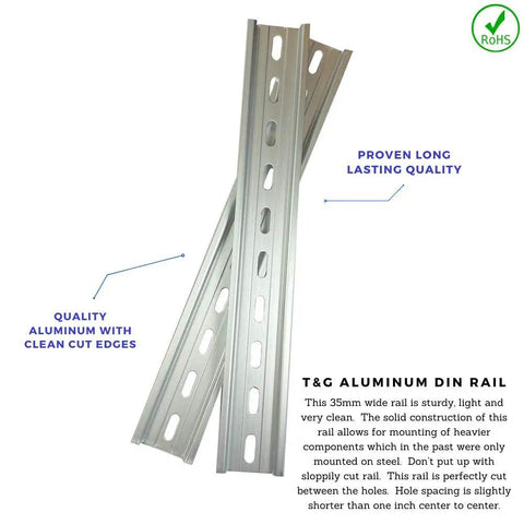 Two Pieces DIN Rail Slotted Aluminum RoHS Compliant 10 Inch Long 35mm Wide 7.5mm High Heavy Duty Workhorse Mounting Rail