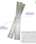 Two Pack DIN Rail Slotted Aluminum RoHS Mounting Rail, 10 Inch Long, 35mm Wide, 7.5mm High, Center To Center Slotted Rails