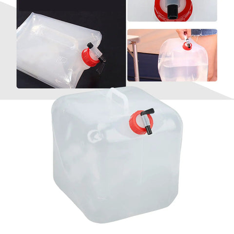 5L Collapsible Water Container With Tap, Foldable Water Jug, BPA Free PP PE, ergonomic handle, leakproof valve visible