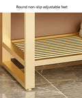Close-up of round non-slip adjustable feet on the Straight Up Solid Four In One Coat Rack And Shoe Bench Storage Center.